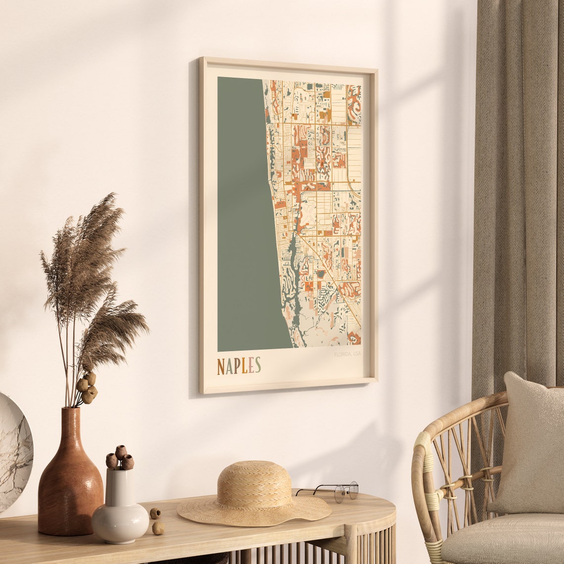Naples Florida City Map Poster Warm Retro Street Map Home Decor - Image 3