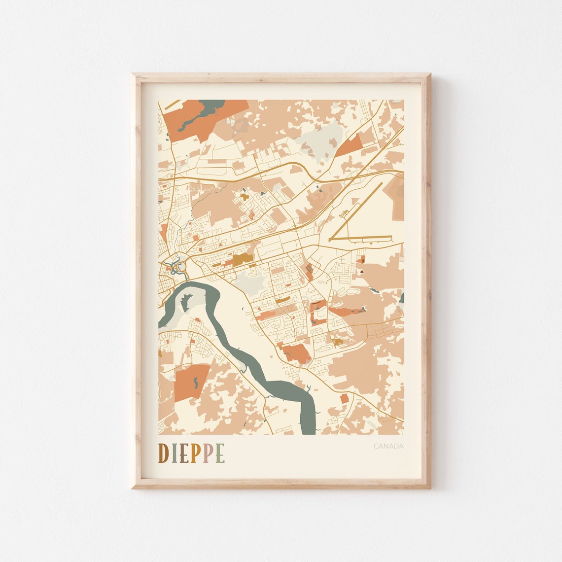Dieppe New Brunswick Canada Boho Style Riverside City Map Poster