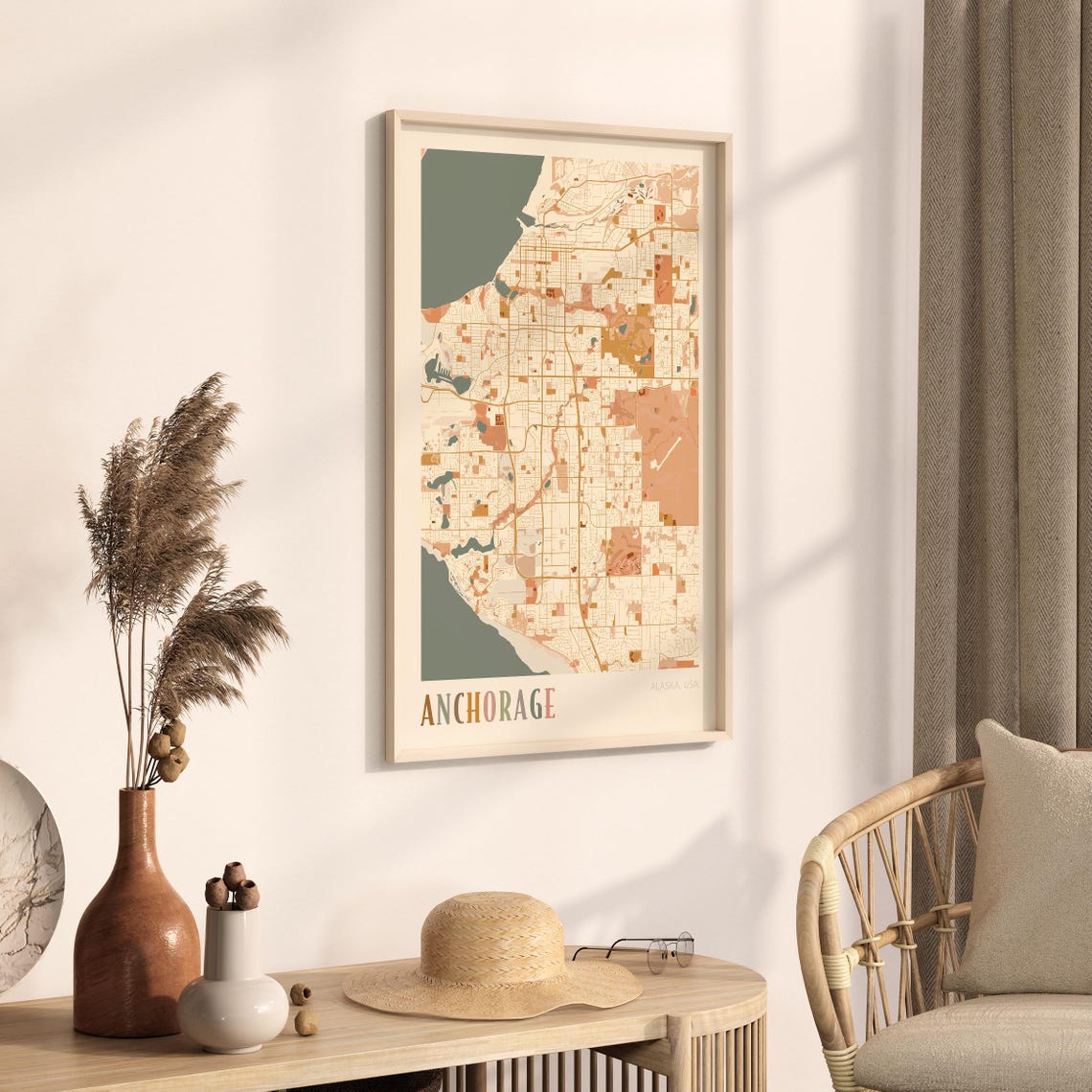 Anchorage Alaska Stylized Vintage Street Map Modern City Art Poster - Image 3