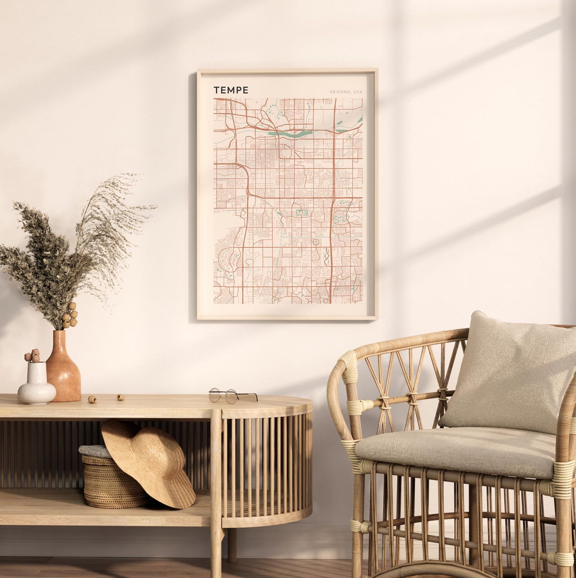 Tempe Arizona Modern Minimalist Copper Street Map Decor Poster - Image 2