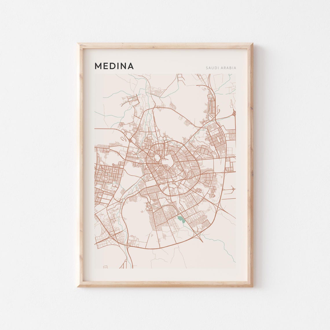 Medina Saudi Arabia Scandi City Map Minimal Cream Line Art Poster