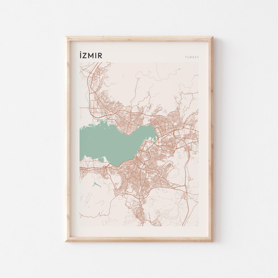 Izmir City Map Teal Water Minimalist Turkey Travel Decor Poster