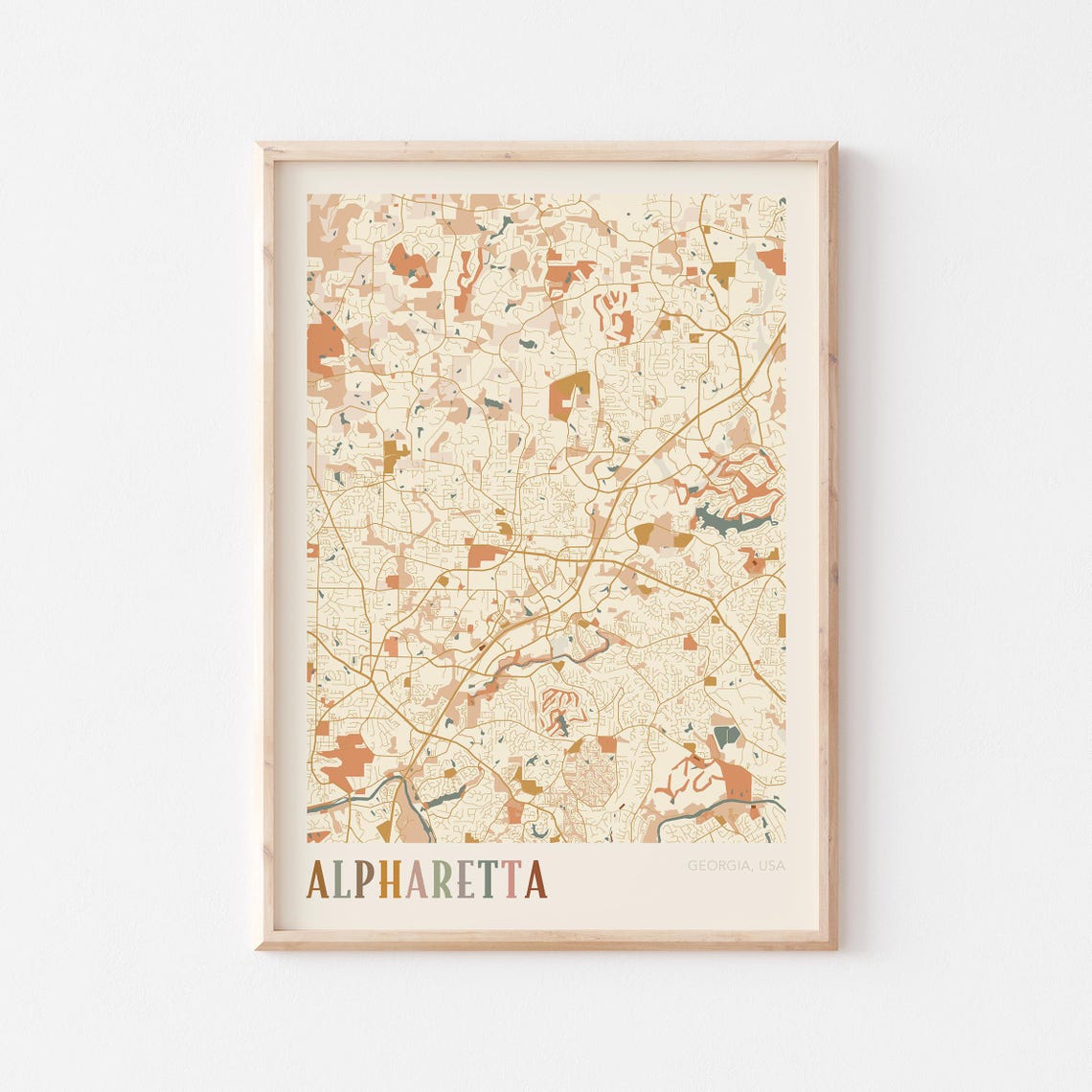 Alpharetta Georgia Colorful Modern Boho City Street Map Decor Poster