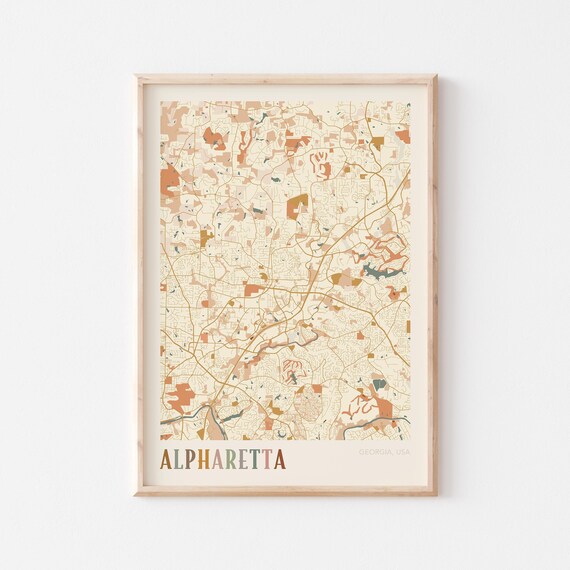 Alpharetta Georgia Colorful Modern Boho City Street Map Decor Poster