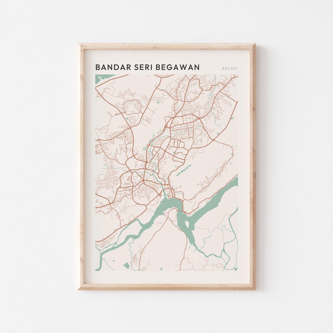 Bandar Seri Begawan Brunei Minimalist Beige City Street Map Poster