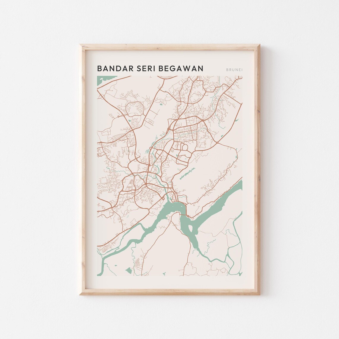 Bandar Seri Begawan Map Poster Print Wall Art Brunei Scandi