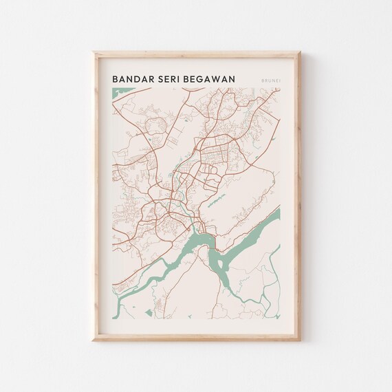 Bandar Seri Begawan Map Poster Print Wall Art Brunei Scandi