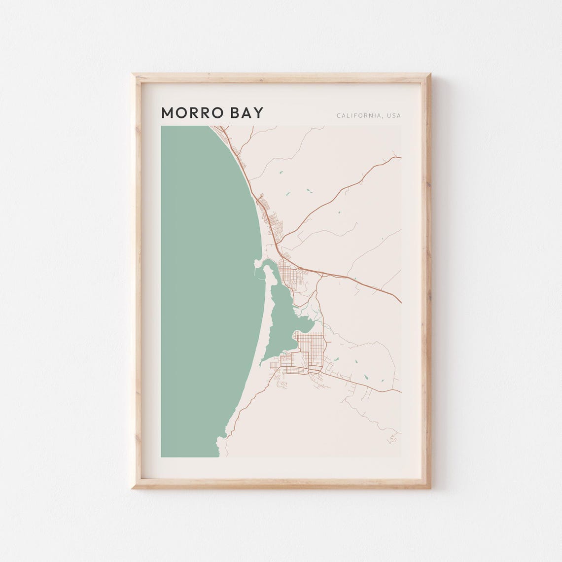 Morro Bay California Minimalist Street Map Poster in Blush and Sage