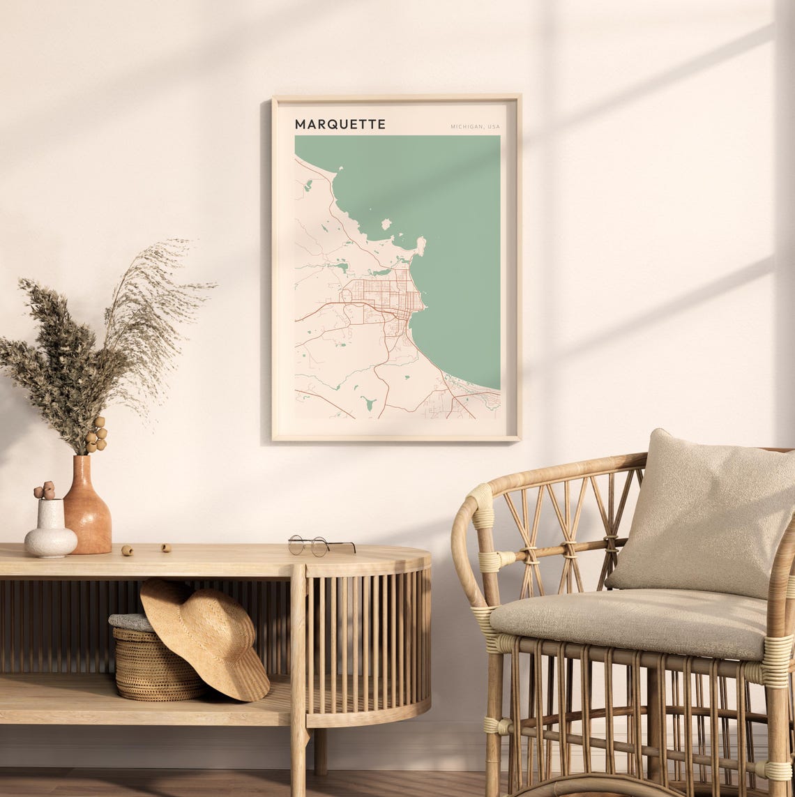 Marquette Michigan Minimalist Sage Green Modern City Map Poster - Image 2
