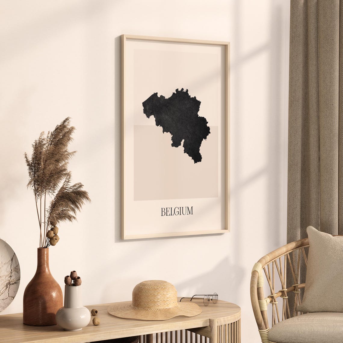 Belgium Boho Minimalist Black Country Silhouette Map Art Poster - Image 3