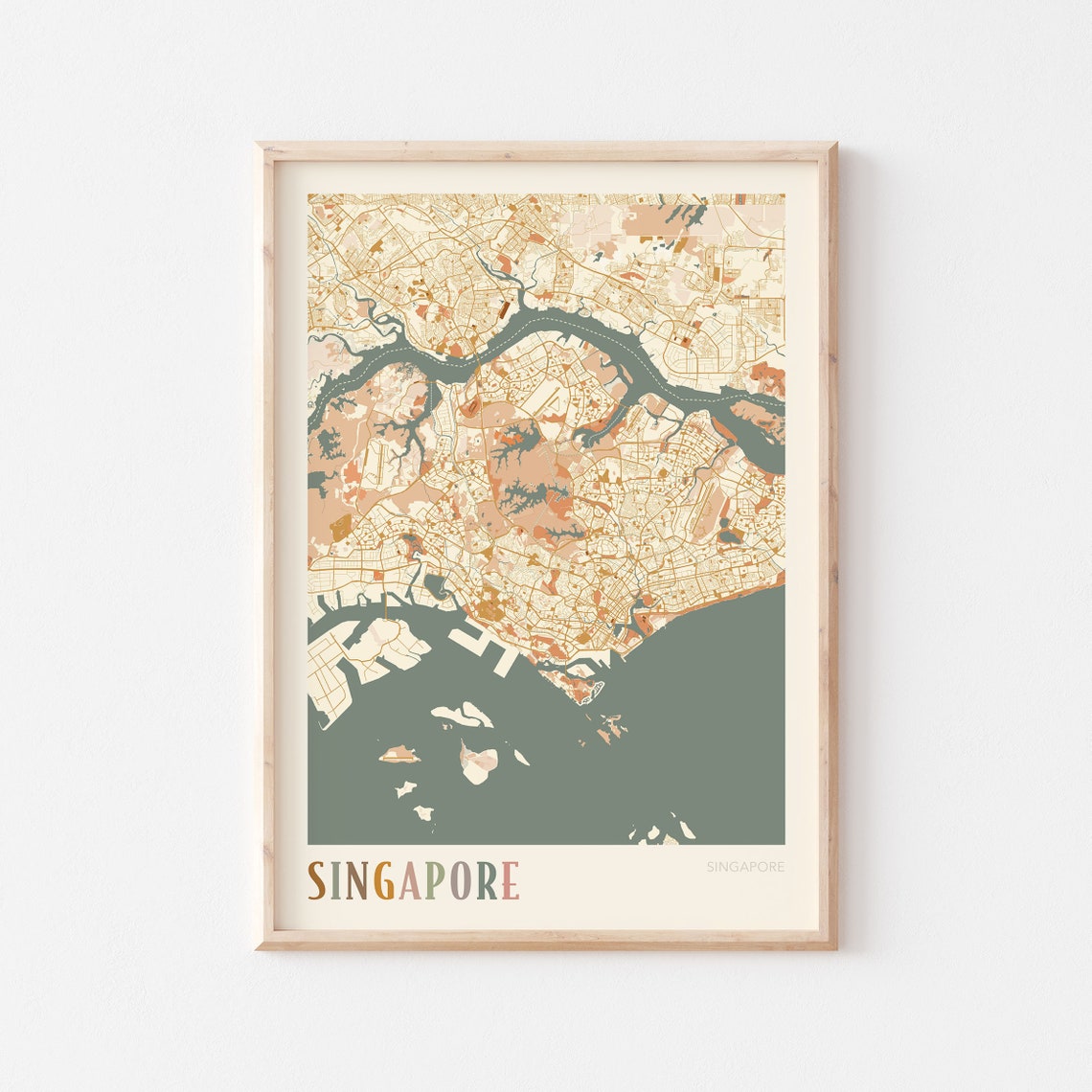 Singapore Singapore Minimalist Street Map Poster in Boho Neutral Tones
