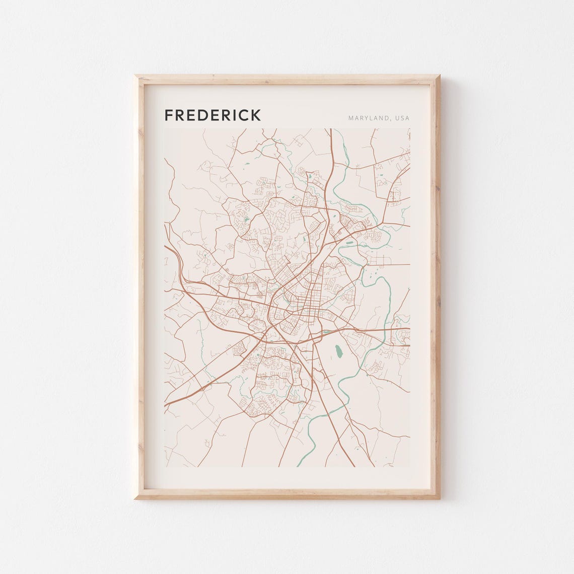Frederick Maryland USA Soft Sage Minimalist Modern Street Map Poster