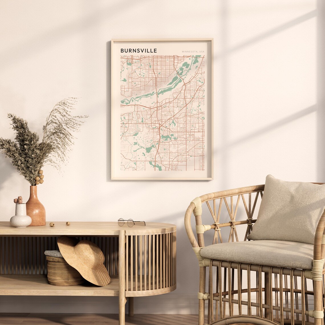 Burnsville Minnesota Street Map Poster in Warm Brown Sage and Cream Tones - Image 2