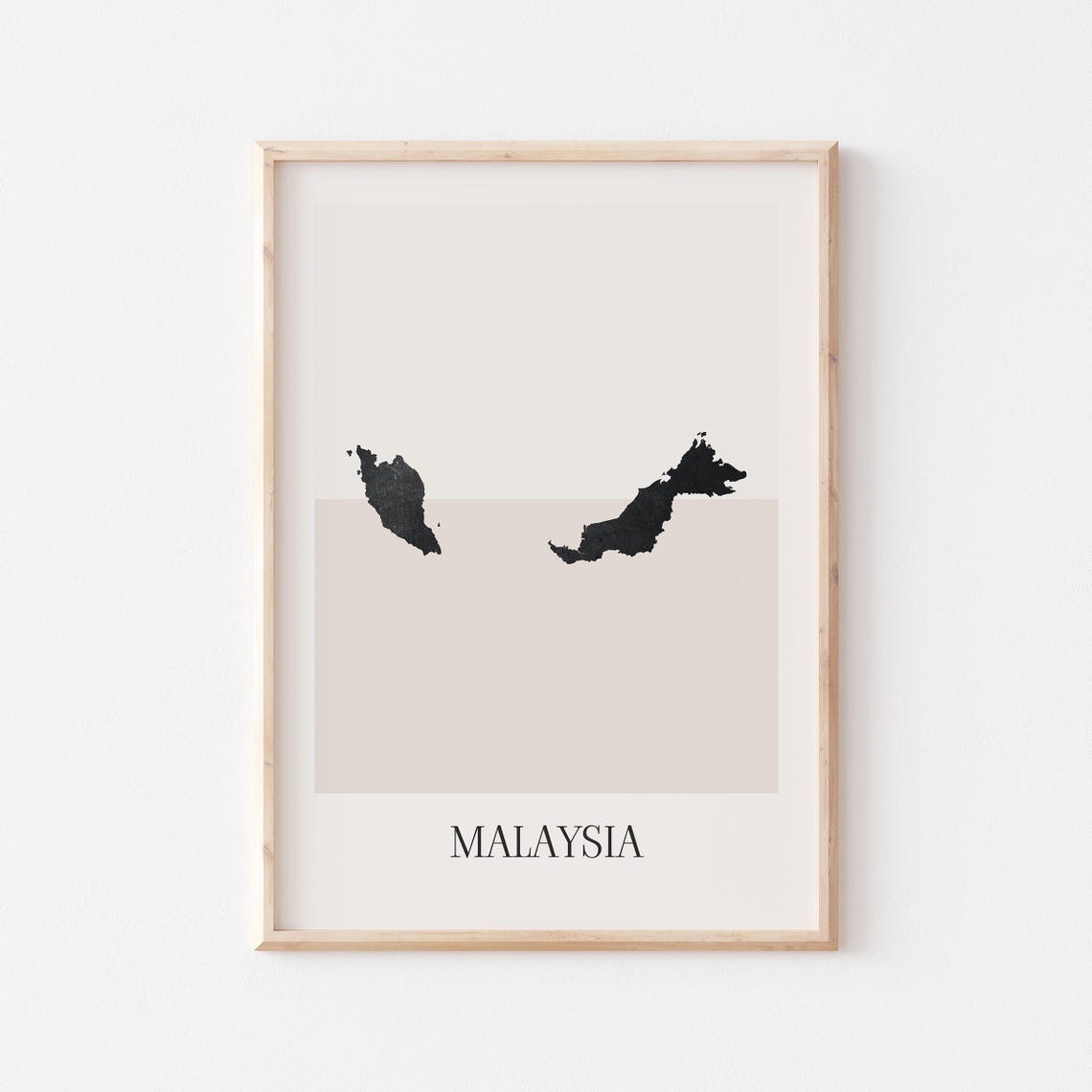 Malaysia Country Map Silhouette Minimalist Modern Beige Poster