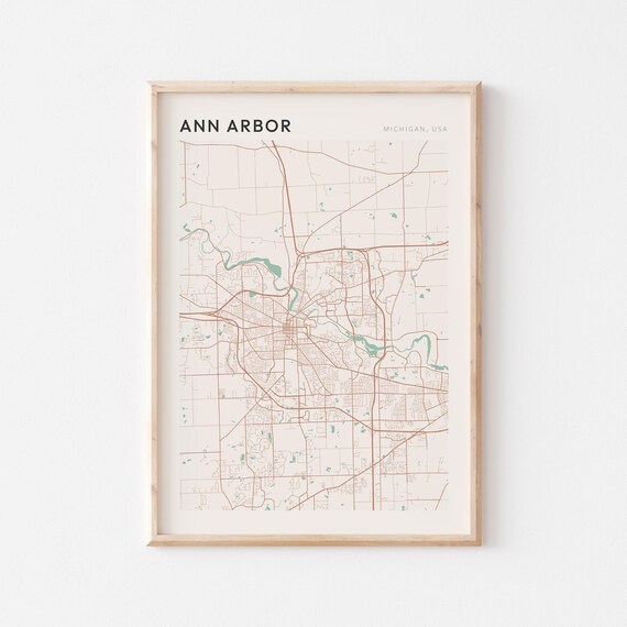 Ann Arbor Michigan USA Soft Sage Minimalist Modern Street Map Poster