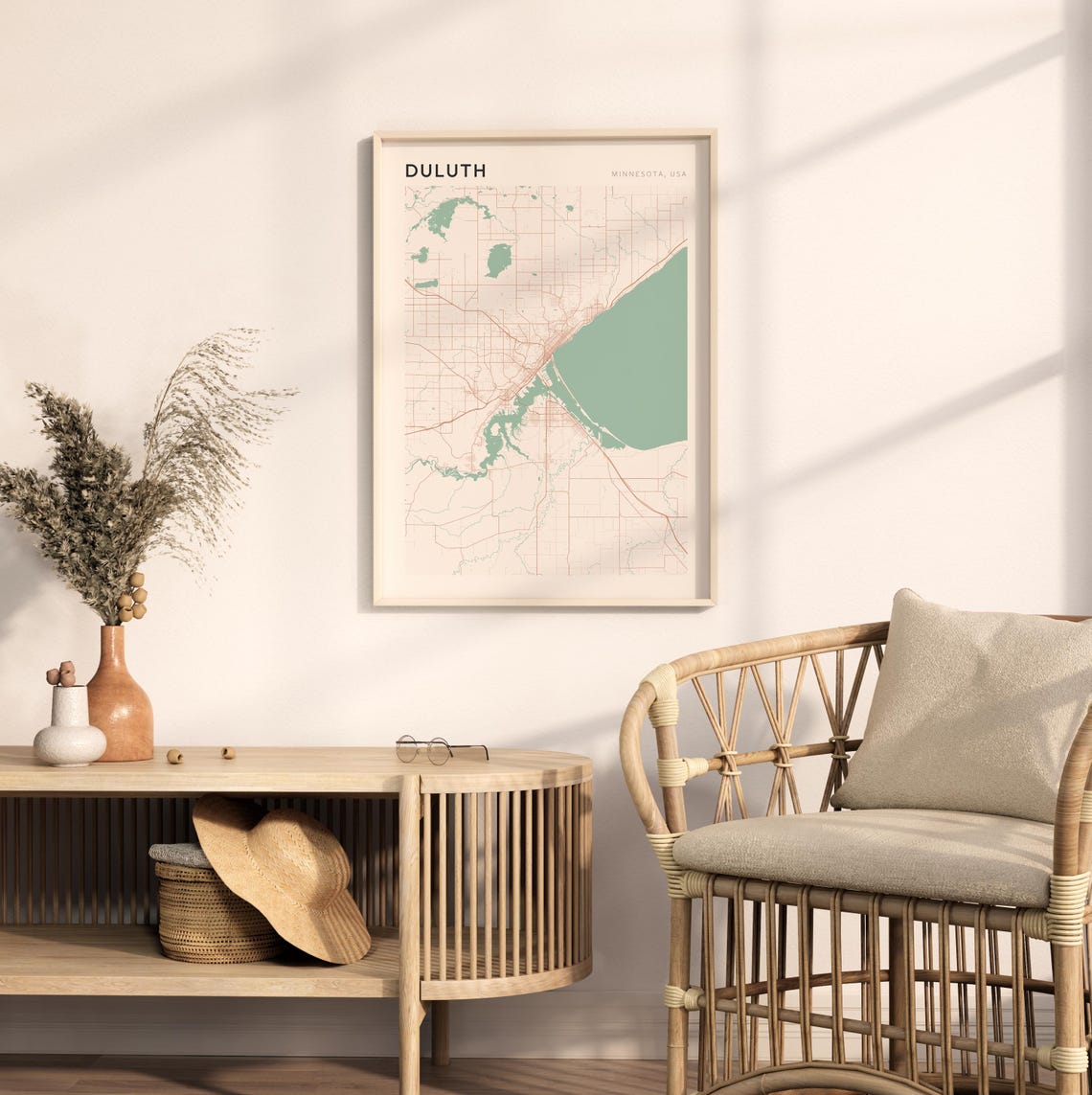 Duluth Minnesota Street Map Poster in Warm Brown Sage and Cream Tones - Image 2