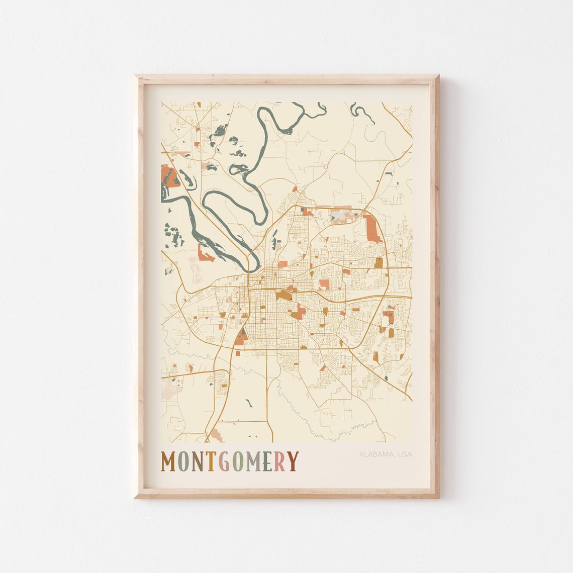 Montgomery Alabama Boho City Map Art Poster for Wanderlust Walls