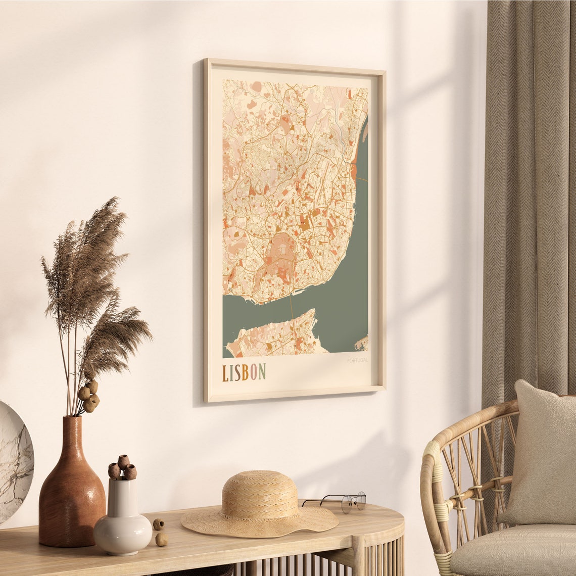 Lisbon Portugal Minimalist Street Map Poster in Boho Neutral Tones - Image 3