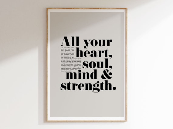 All Your Heart Soul Strength And Mind Bible Verse Wall Art Mark 12 28 Jesus Quote Poster Modern Bold Faith Home Decor Sayings Of Jesus