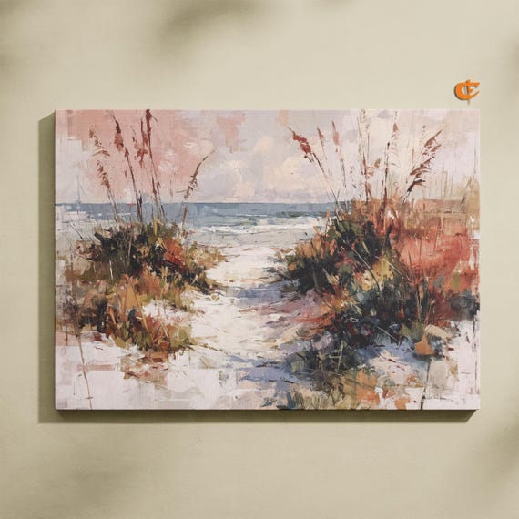 Coastal Sandy Path Watercolor Seaside Landscape Art Rustic Beach Trail Painting Summer Wall Decor 991