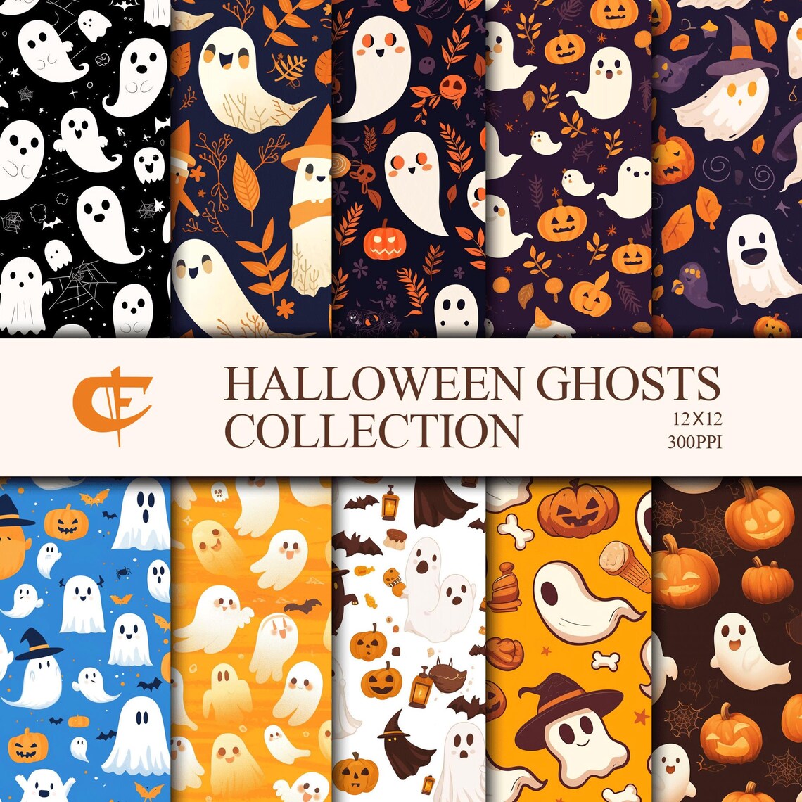 Halloween Seamless Patterns Paper 12 Designs Ghosts Pattern Commercial Use Halloweenthemed Projects