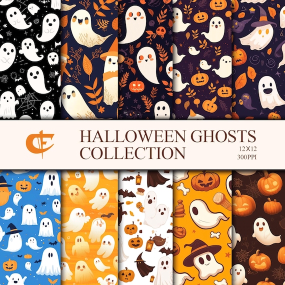 Halloween Seamless Patterns Paper 12 Designs Ghosts Pattern Commercial Use Halloweenthemed Projects