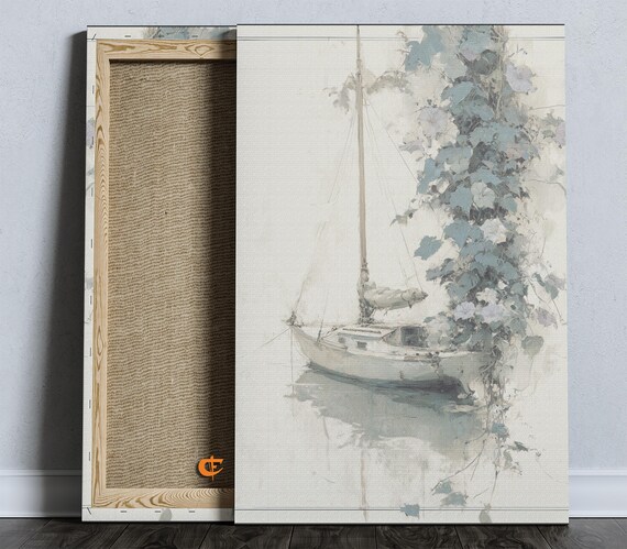 Nautical Sailboat And Floral Wall Art Coastal Cottage Decor Maritime Painting Oceaninspired Seaside Botanical Print 1601