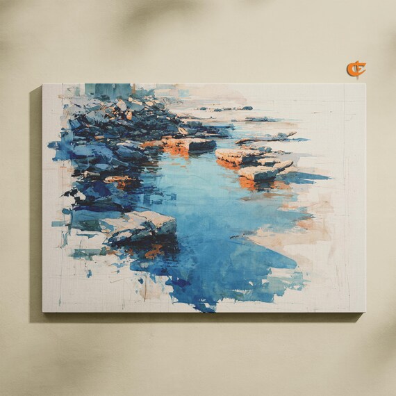 Tide Pool Watercolor Painting Rocky Shore Tranquil Ocean Scene Poster