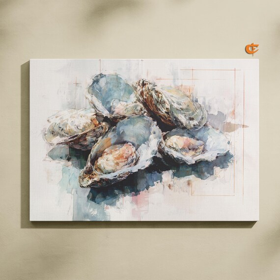 Fresh Oysters on the Half Shell Watercolor Painting Seafood Poster