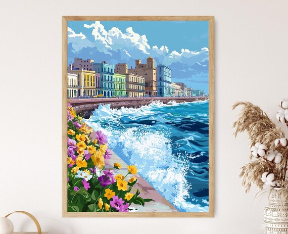 Havana Malecn Art Print Sunset Over Historic Seawall