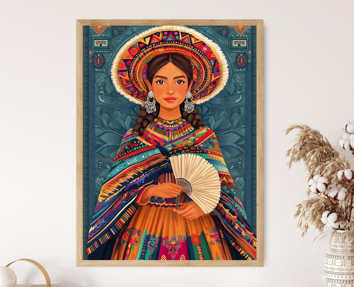 Peruvian Woman Illustration, Andean Folk Textiles