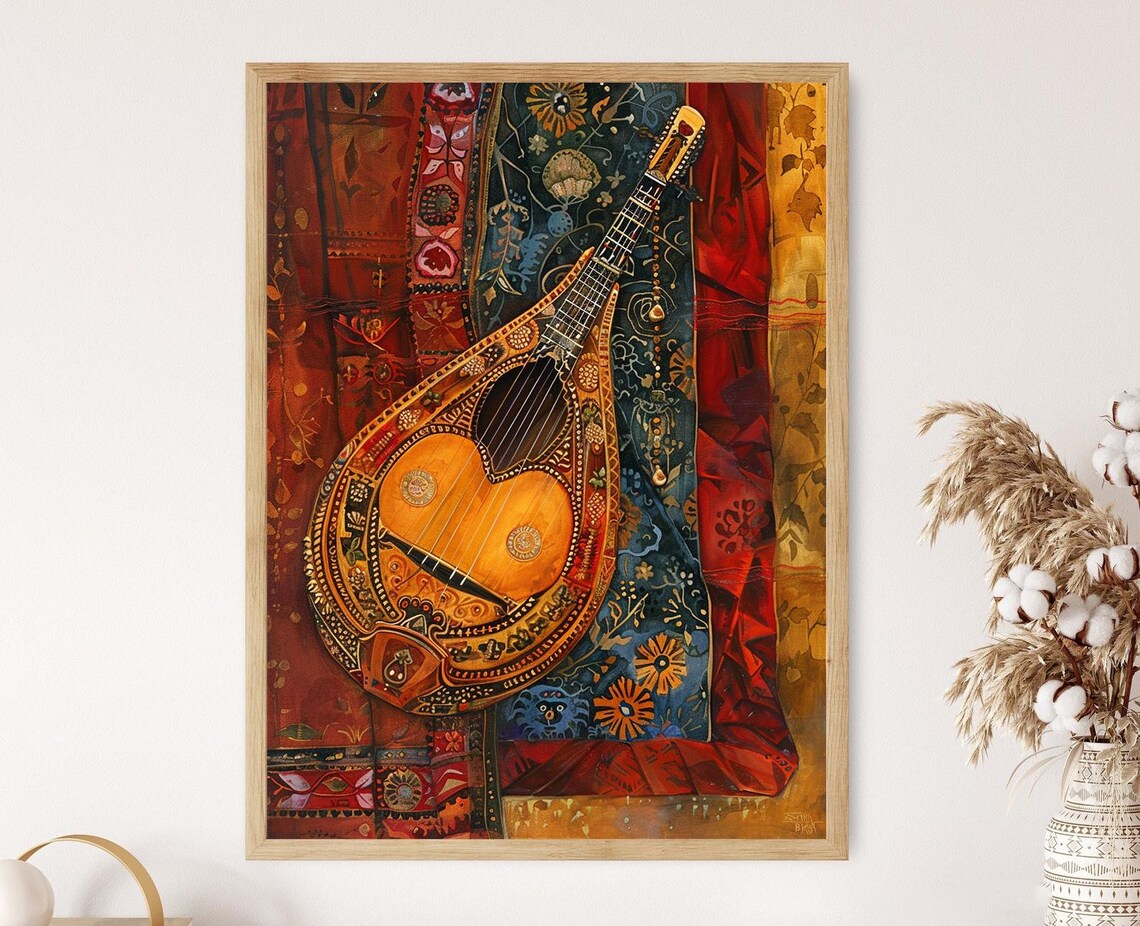 Ornate Santoor With Motifs, Traditional Indian Art Print