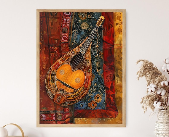 Ornate Santoor With Motifs, Traditional Indian Art Print