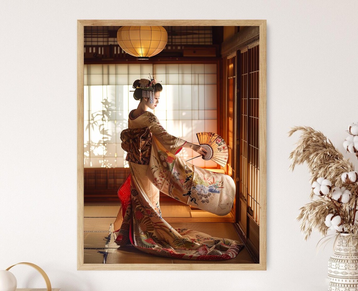 Japanese Geisha Traditional Art Print, Elegant Home Decor