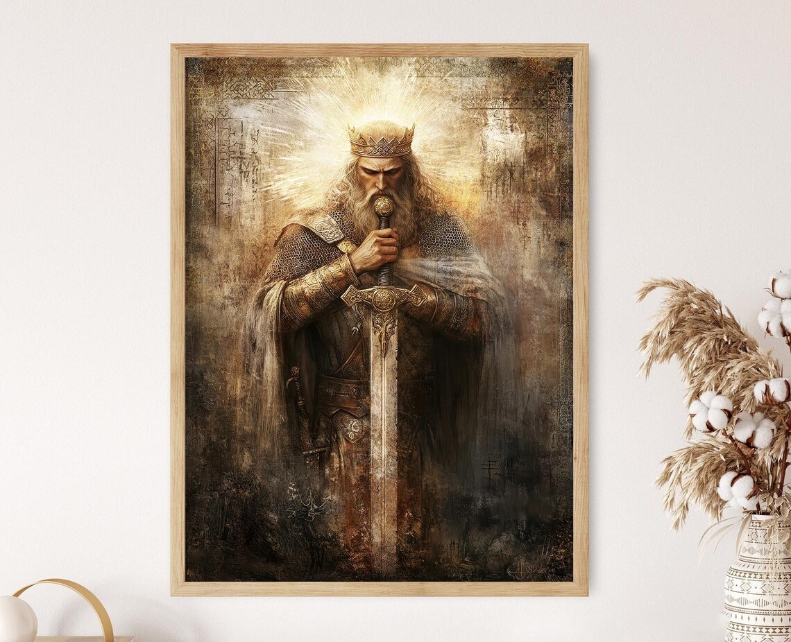 King Arthur and Excalibur, Sword in the Stone Art Print