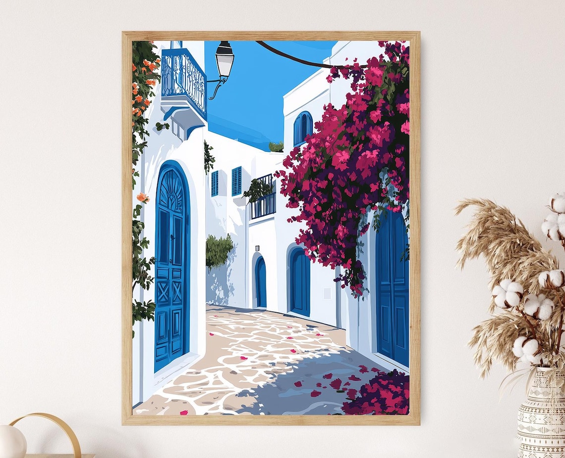 Sidi Bou Said Art Print, Tunisian Village View