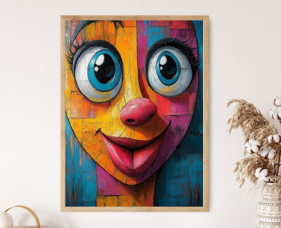 Colorful Abstract Face Art Print Bold Pop Art Wall Decor Quirky Expression Art