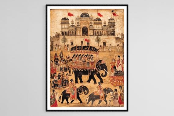 Maurya Empire Royal Procession Art Print Elephants And Chariots Noble Figures Grand Palace