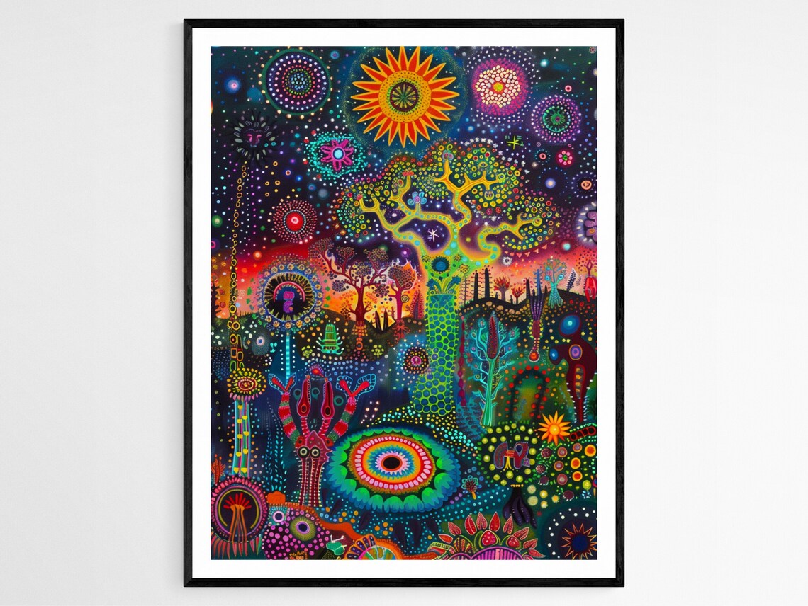 Authentic Huichol Tribal Print Colorful Ethnic Wall Art Artisanal Gift For Her