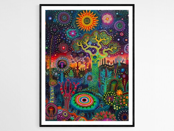 Authentic Huichol Tribal Print Colorful Ethnic Wall Art Artisanal Gift For Her