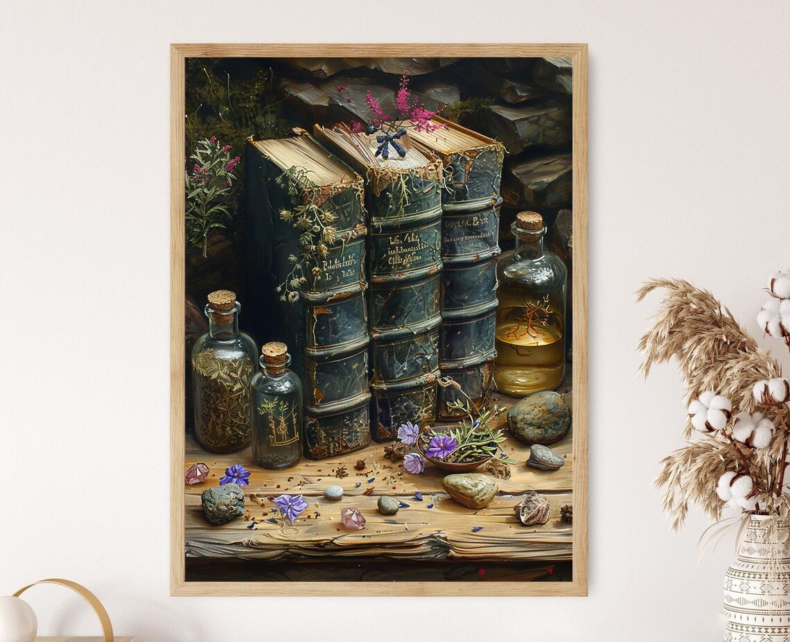Wiccan Spellbook Art Print, Illustrated Incantations