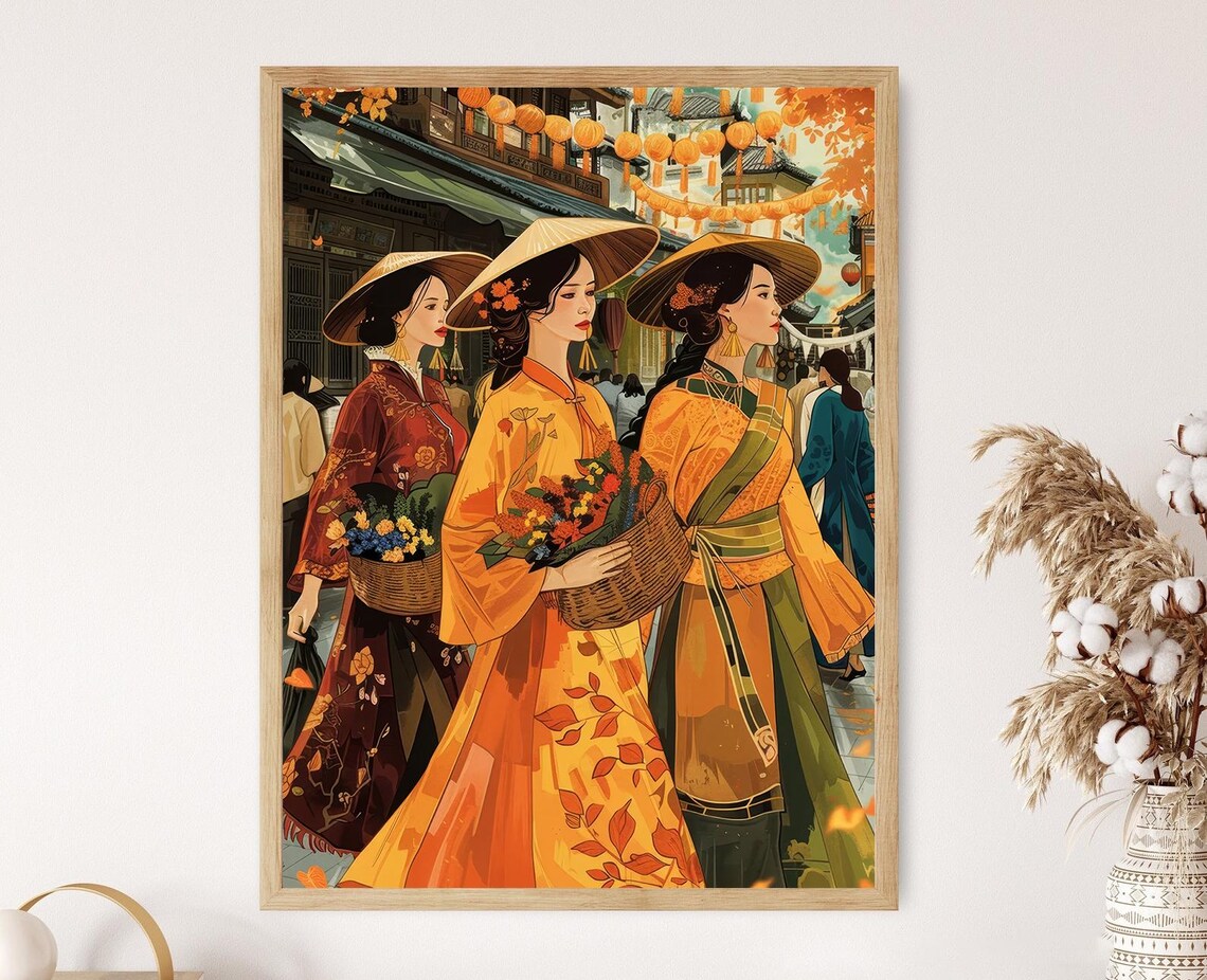 Vietnamese Women in Ao Dai Art Print, Living Room Decor