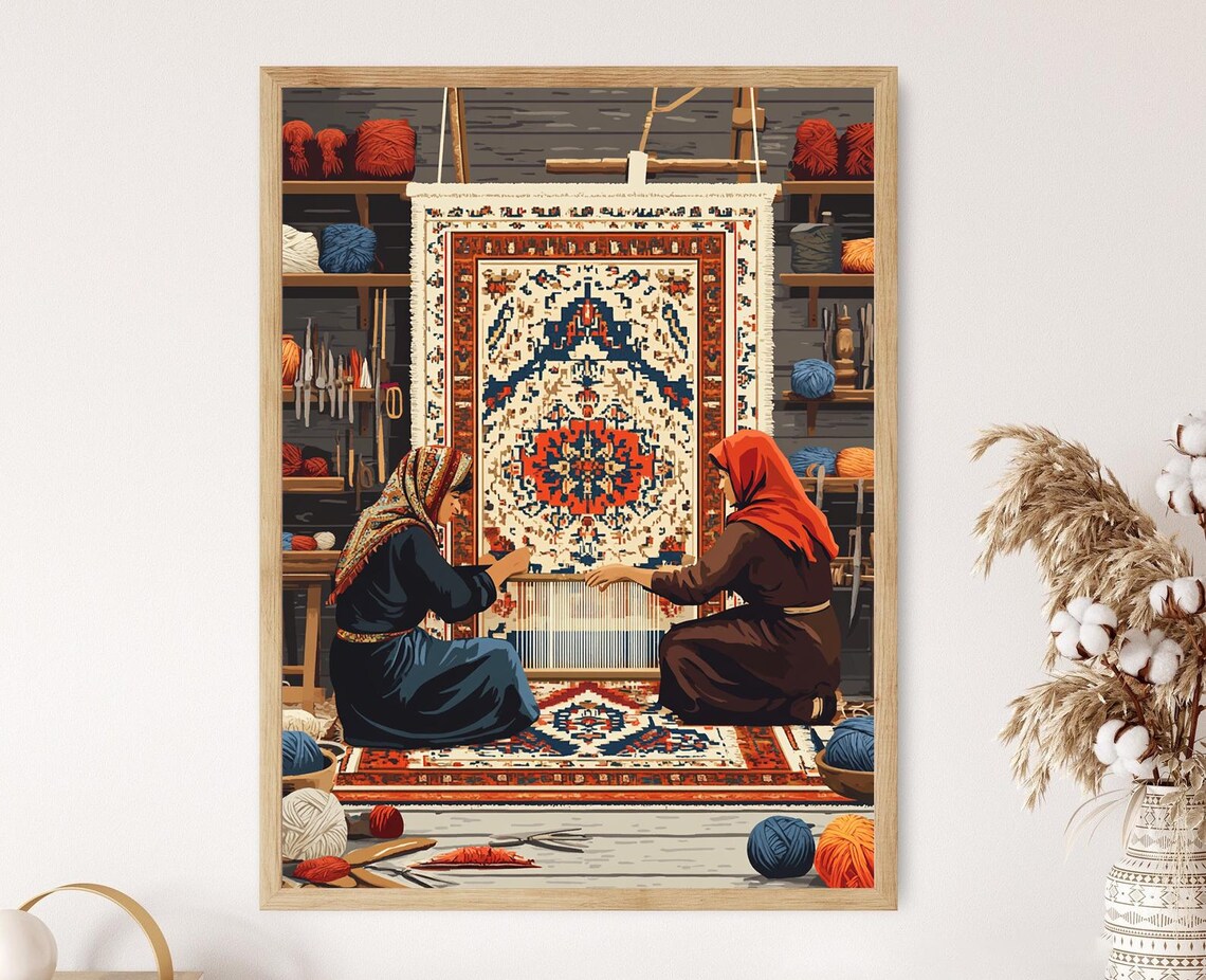 Afghan Carpet Weaving, Traditional Heritage Decor Poster