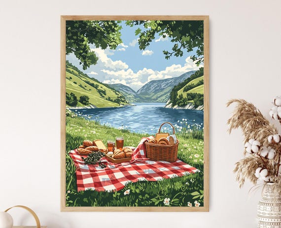 Dukan Lake Picnic Art Print Scenic Kurdistan Landscape Traditional Outdoor Wall Art Newroz Celebration