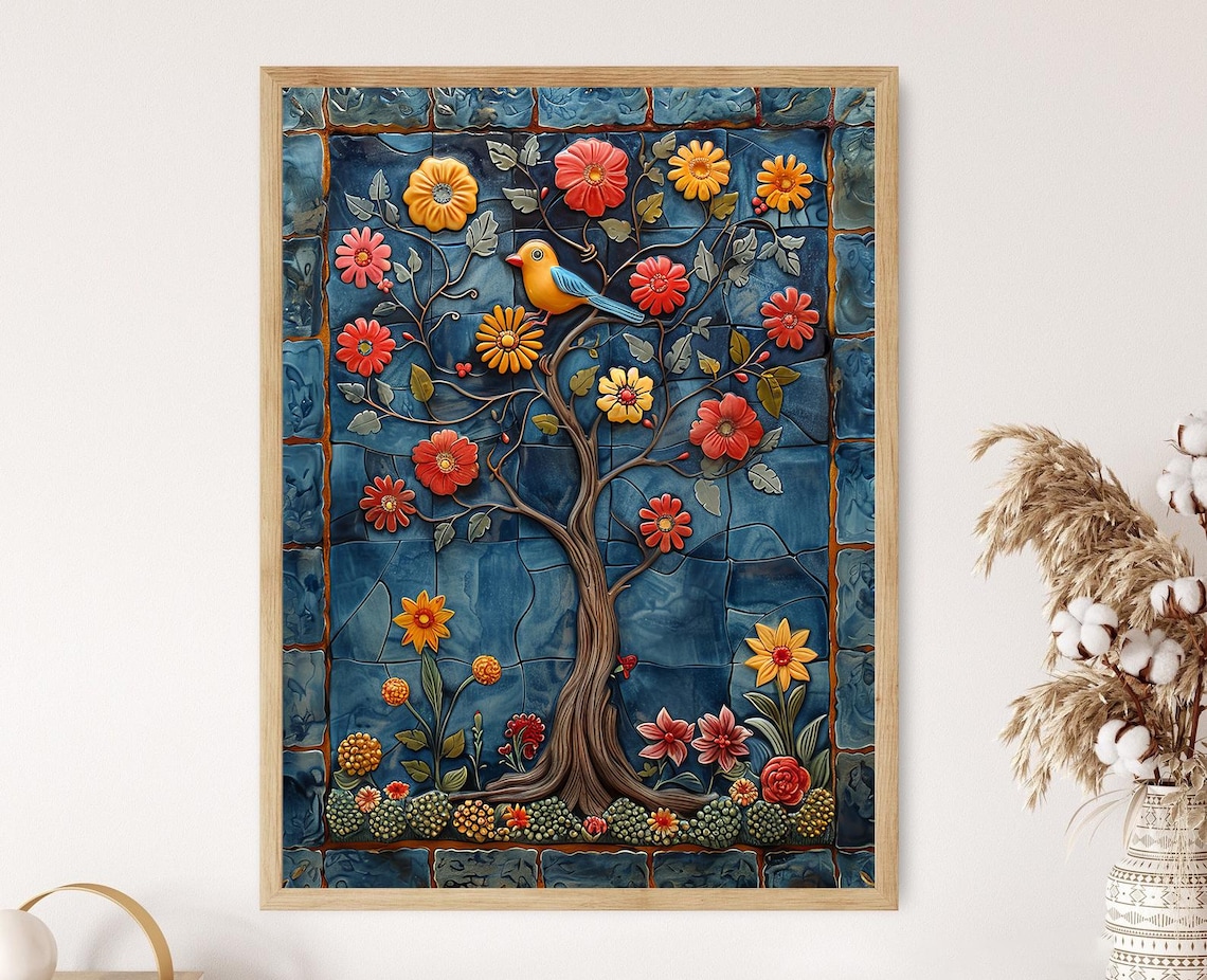 Traditional Mexican Talavera Art Print, Hand Painted