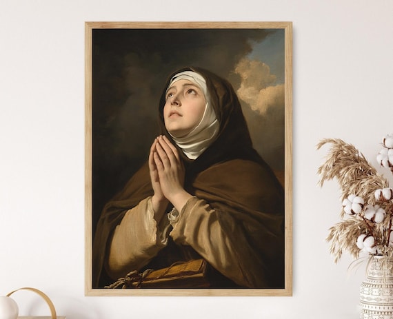 Saint Anne Praying Heavenward in Warm Classical Devotional Poster