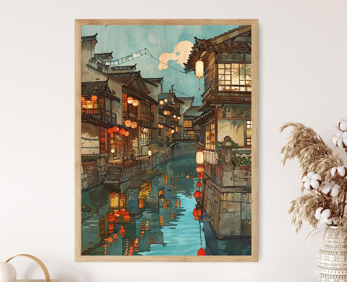 Hiroshi Yoshida Inspired Japanese City Travel Poster