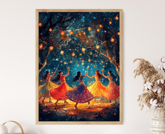 Gujarati Garba Dance Art Print, Traditional Folk Celebration