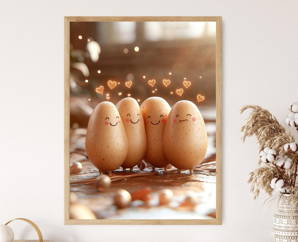 Dancing Potatos Illustration Funny Veggie Kitchen Art