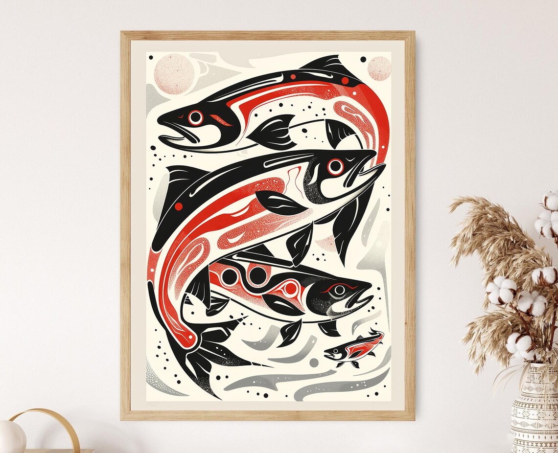 Salmon Run, Haida Style Wildlife Poster Print